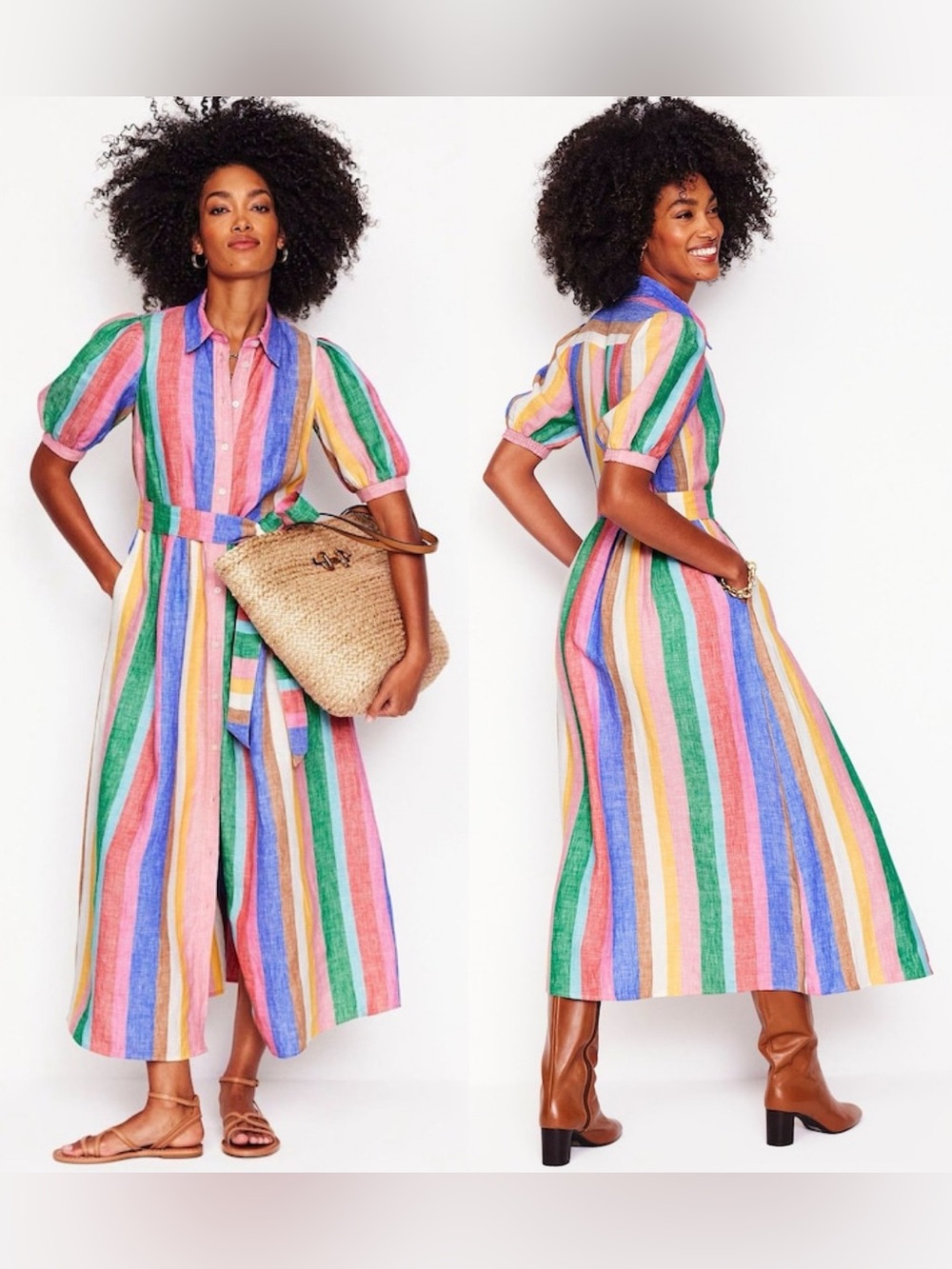 Boden Alexa Stripe Linen Maxi Shirt Dress Pink Multi Size 6R - Picture 4 of 16
